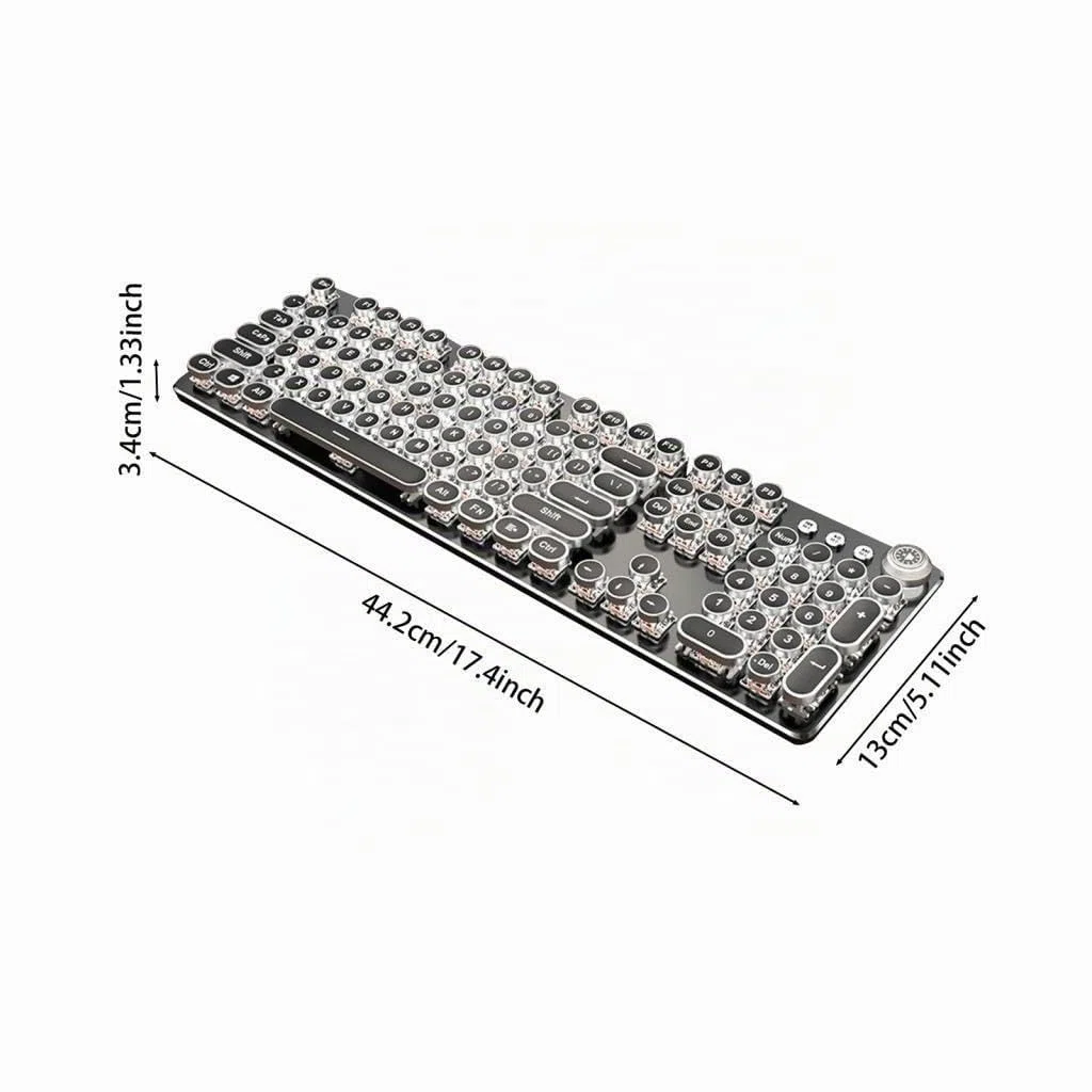 Teclado mecánico para Jugar Retro Punk de 104 Teclas, Teclado Steampunk, Teclado de iluminación, Teclado de Juego Vintage, Teclas Redondas para PC