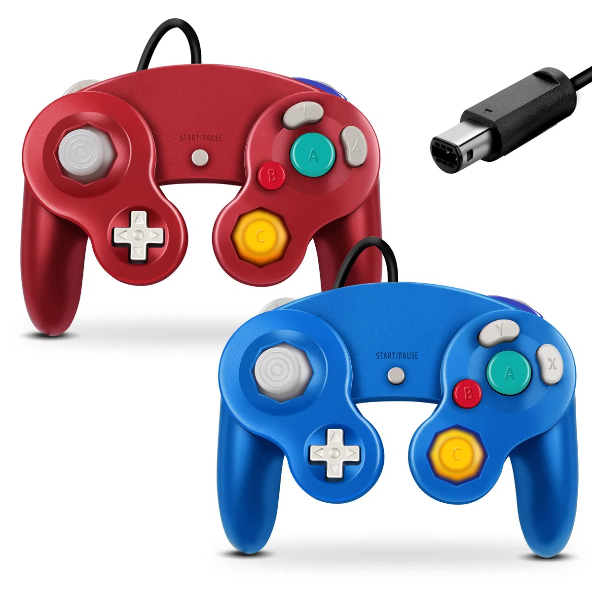 FIOTOK Controlador Gamecube, controlador clásico con cable para Wii y Gamecube | Azul y rojo, paquete de 2