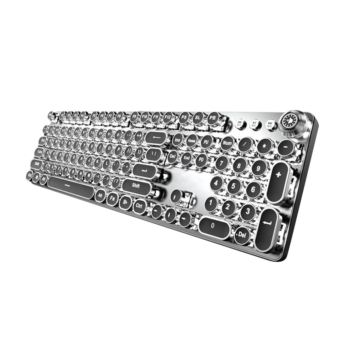 Teclado mecánico para Jugar Retro Punk de 104 Teclas, Teclado Steampunk, Teclado de iluminación, Teclado de Juego Vintage, Teclas Redondas para PC