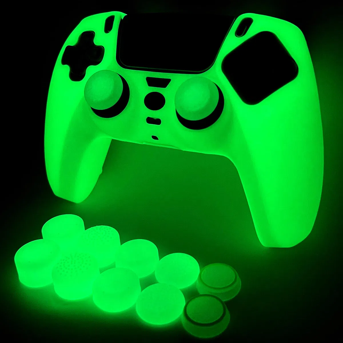 PS5 Controller Skins Silicone Grip Glow in The Dark Housse de Protection pour Manette PS5 + 8 FPS Pro Thumb Grips + 2 Pcs Caps.