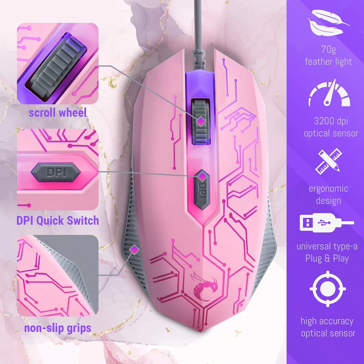 Teclado y mouse rosa para juegos, auriculares y alfombrilla de mouse con cable, retroiluminación LED RGB, accesorios de PC rosa para jugadores y usuarios de Xbox y PS4, PS5, Nintendo Switch, edición 4