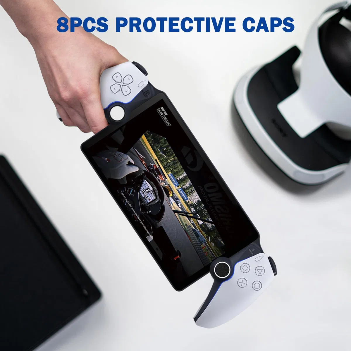 DLseego Thumbstick Tapas para PlayStation Portal,Suave Silicona Antideslizante Joystick Grip Caps, 4 Pulgares Grip Cover Compatible con PlayStation Portal Remote Player,Negro Blanco