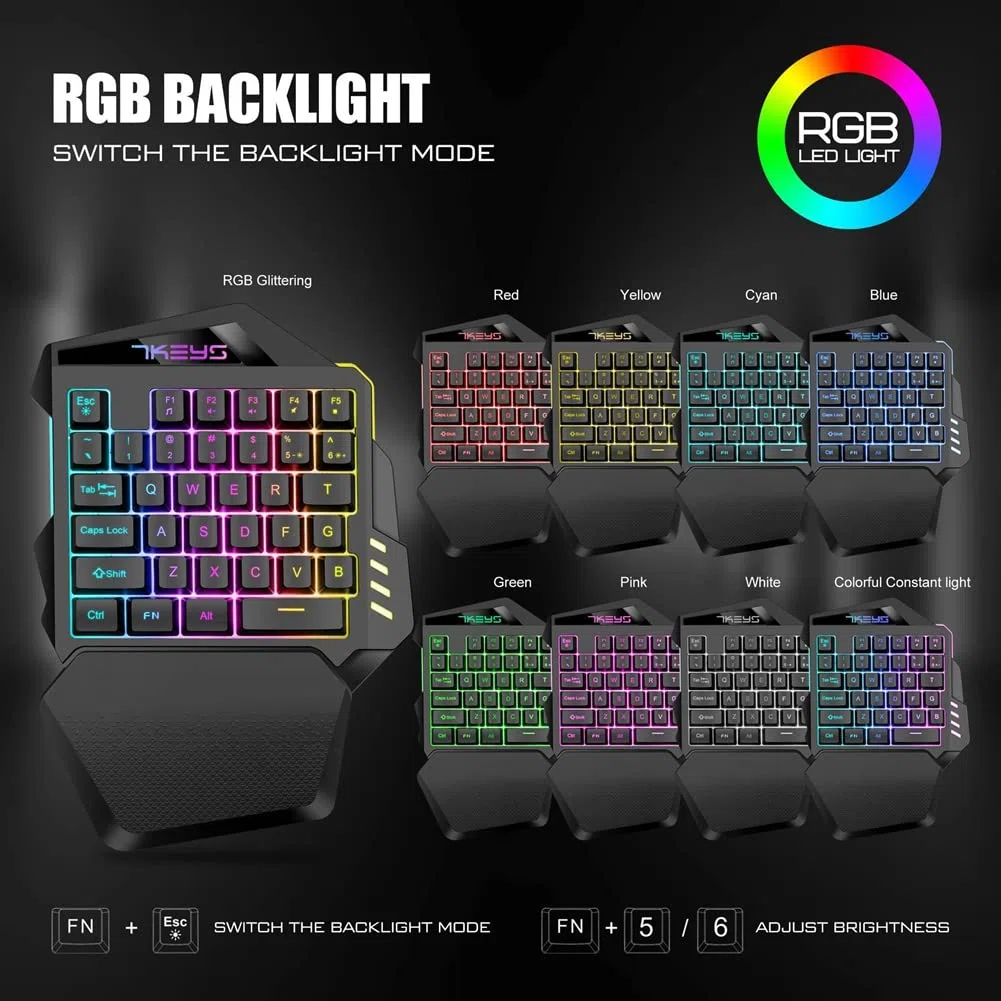 Teclado sin Mecánica de una sola mano Mini Controlador de Teclado Portátil Retroiluminado RGB para PC Gamer