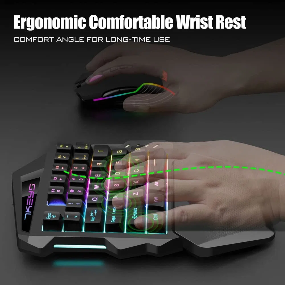 Teclado sin Mecánica de una sola mano Mini Controlador de Teclado Portátil Retroiluminado RGB para PC Gamer