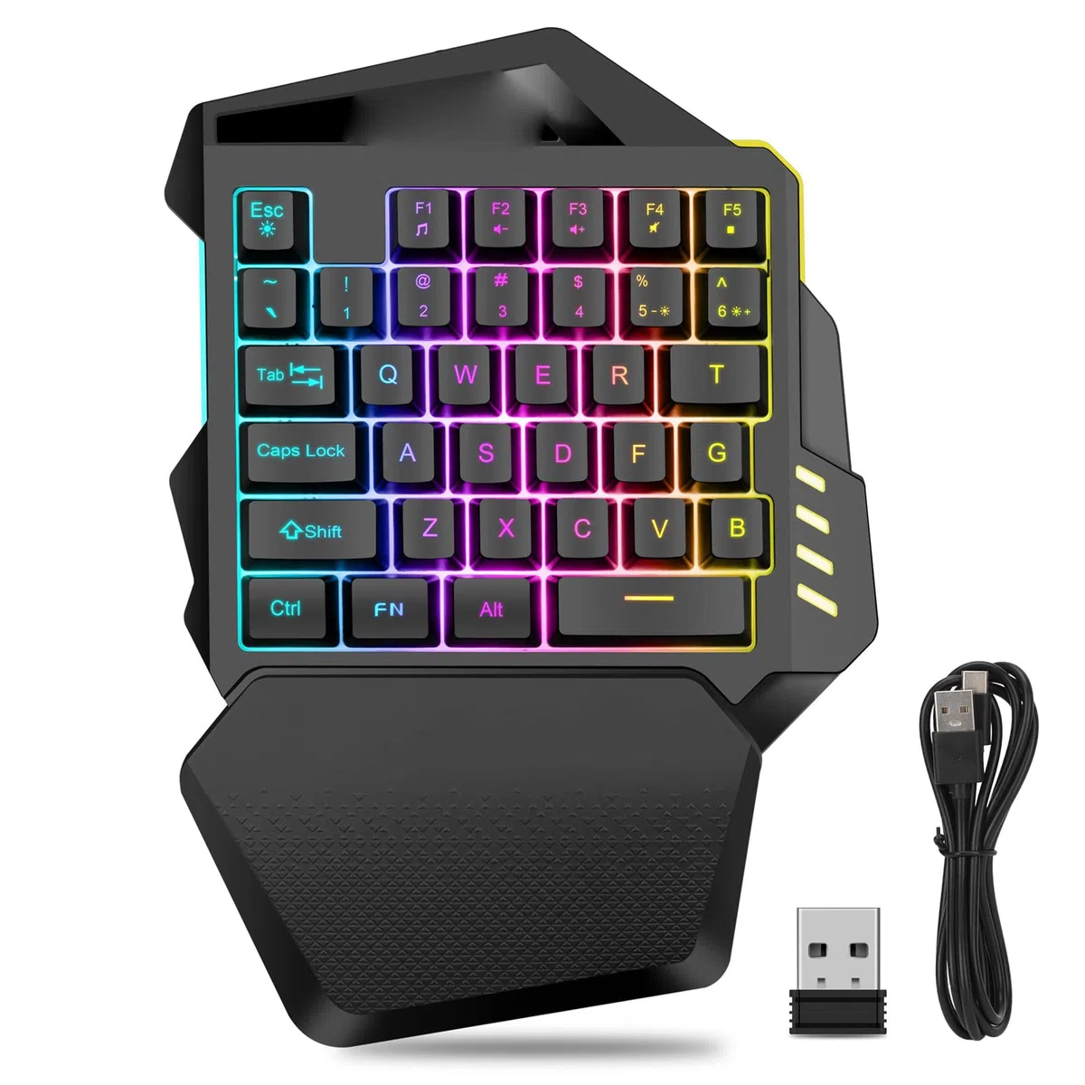 Bewinner Teclado para Juegos con una Sola Mano, Teclado Mecánico RGB Inalámbrico con Reposamuñecas, 35 Teclas Mini Teclado Portátil para Juegos Controlador de Juegos Ergonómico para PC Gamer