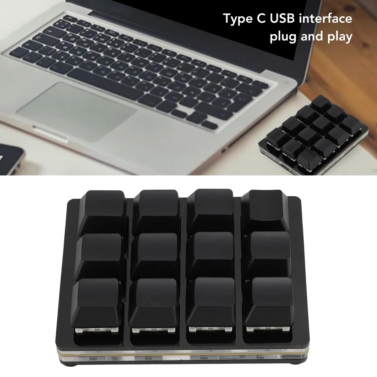 Teclado Mecánico para Juegos de 12 Teclas, Teclado Mecánico Programable con una Mano, Teclado Macro RGB Intercambiable en Caliente y con Cable USB, Multifuncional Plug and Play,