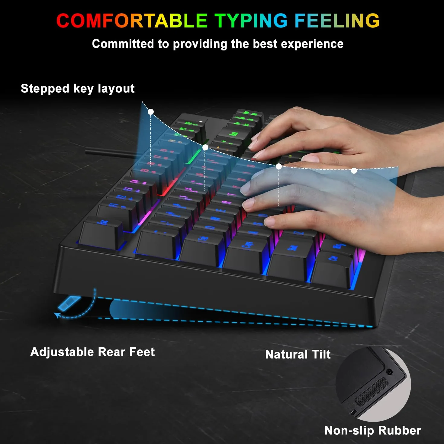 BlueFinger Combo de teclado RGB para juegos de 87 teclas y mouse retroiluminado, teclado arco iris con cable USB, juego de teclado para juegos de computadora portátil y trabajo