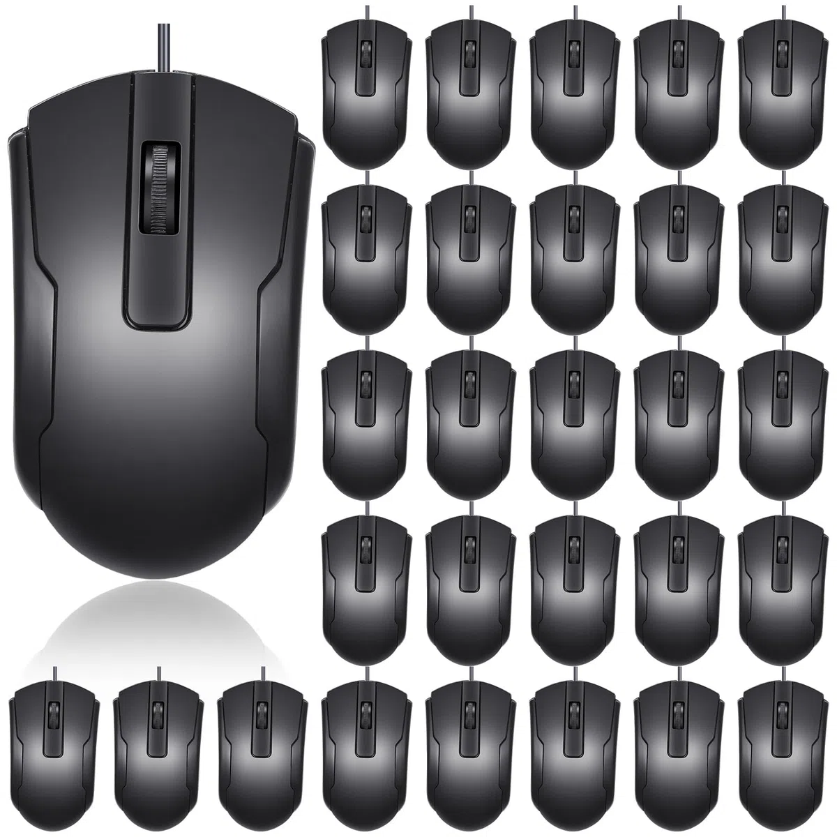 Xuhal 50 ratones con cable USB negros para computadora de 4 pies de largo, mouse básico para computadora, mouse para juegos, mouse enchufable para PC, computadora portátil, oficina, escuela, aula,