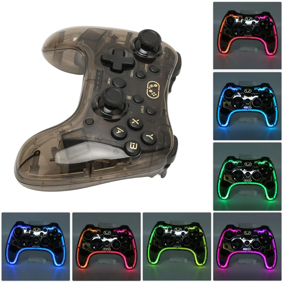 Wireless Game Controller, PC Gamepad Joystick, Bluetooth RGB Retroiluminado Gamepad Remoto Joystick para PC TV Switch PS3 Plug and Play Gamepad