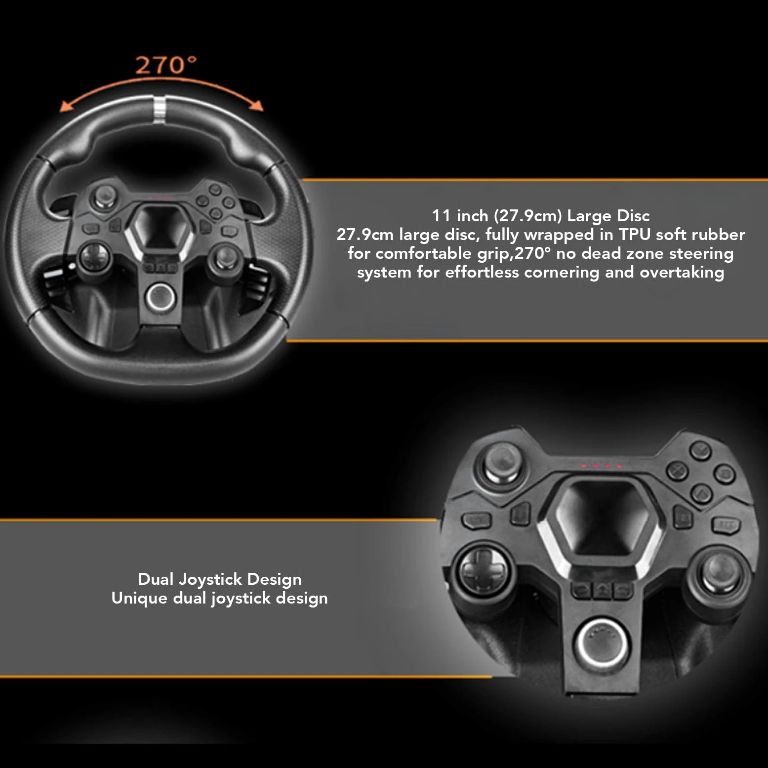 Yanmis Driving Force Volante de Carreras y Pedales de Piso, Real Force Feedback, Juego de Volante Gaming para, para, PC, para