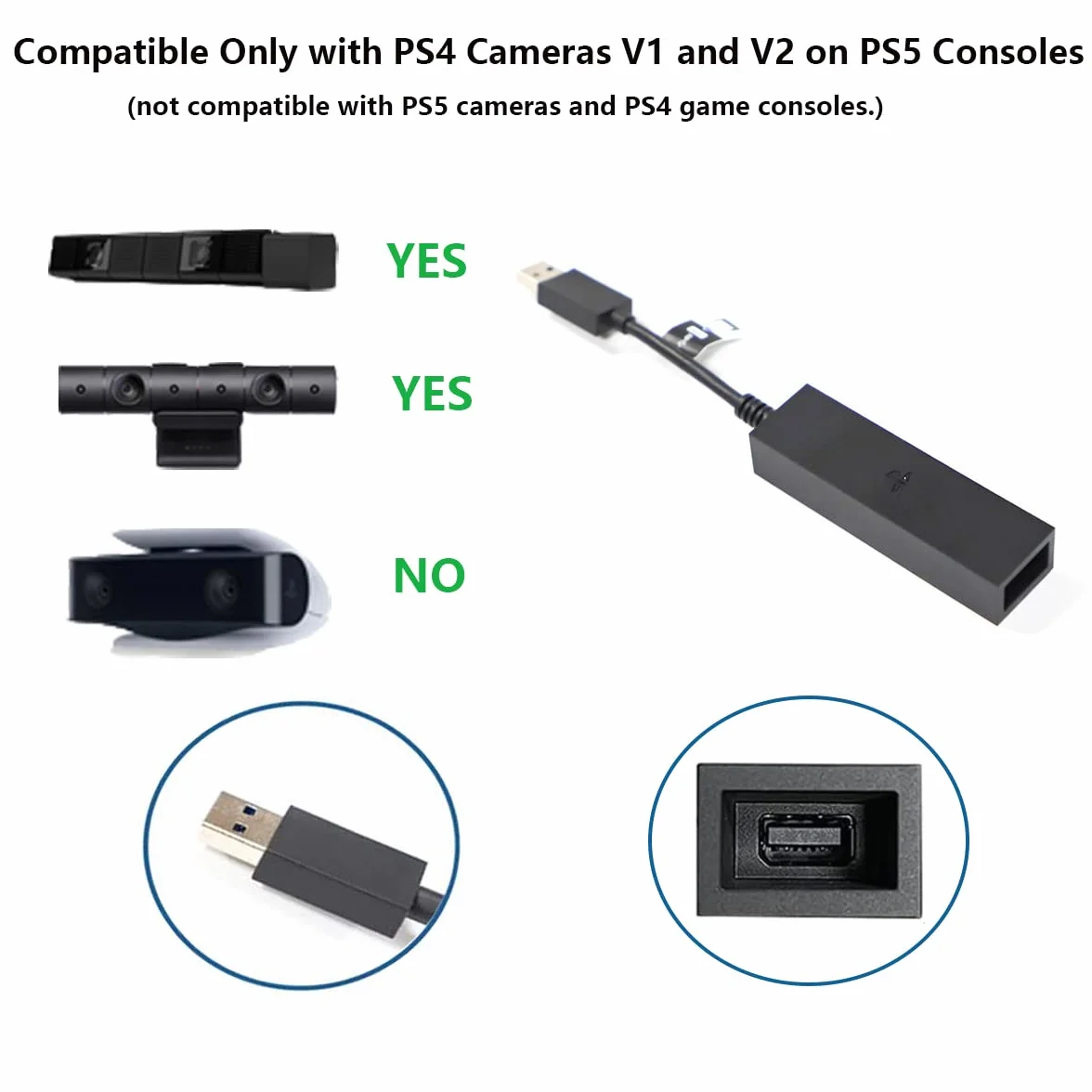 Adaptador de Cámara para PS5 VR, Cable de Conversión PS4 Cámara V1 V2 Adaptador para PSVR en Consolas PS5 Playstation 5 Cable Convertidor para Uso Playstation VR PS