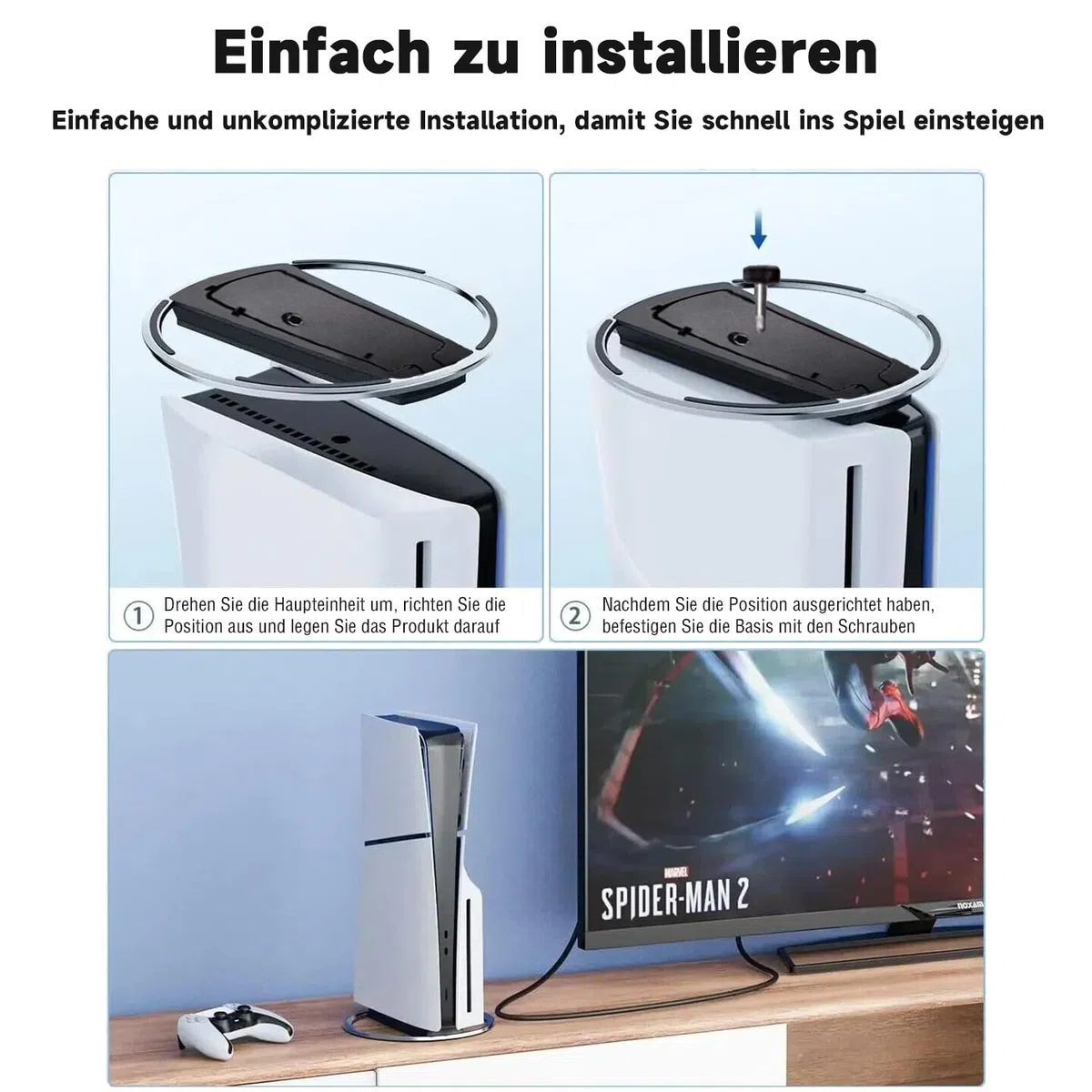 Soporte vertical para consola PS5 Slim, para PS5/PS5 Silm Consola Disc y Digital Edition vertical, base antideslizante, proporciona estabilidad y disipación de calor – Noire