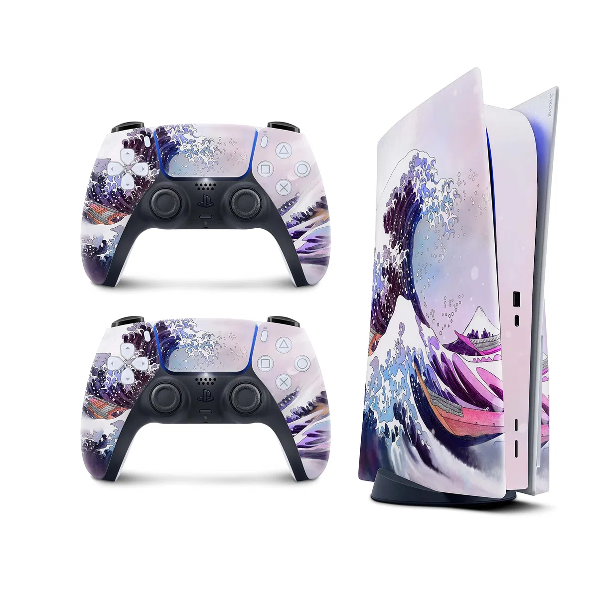 PS5 Wave - Skin de acuarela para consola PlayStation 5 y 2 controladores, vinilo 3M calcomanía pegatinas cubierta completa (edición de disco)