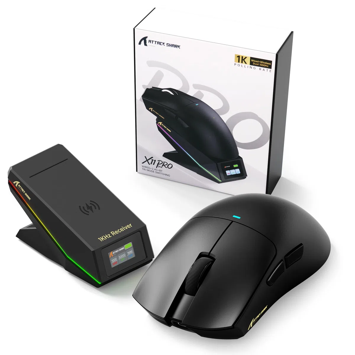 ATTACK SHARK X11 Pro V2 Ratón Gaming Inalámbrico,Dock TFT, Negro A