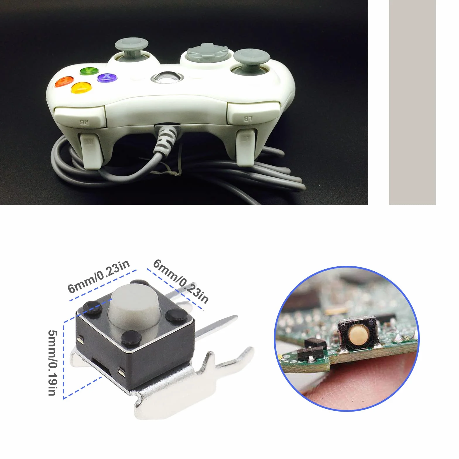 ECSiNG RB LB - Botón de repuesto para parachoques (6 x 6 x 5 mm, compatible con Microsoft Xbox One, Xbox 360, 10 unidades), color negro