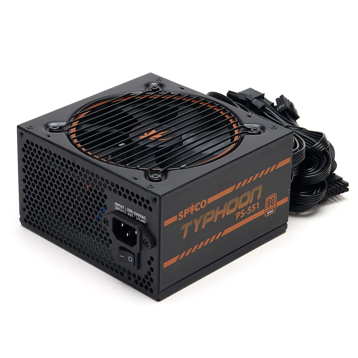 SPYCO - Fuente de Alimentación Gaming PS-551 , 550 W 80 Plus Bronze, Bajo Nivel de Ruido, Ventilador Silencioso, Condensadores Teapo, Tamaño Compacto, Negro