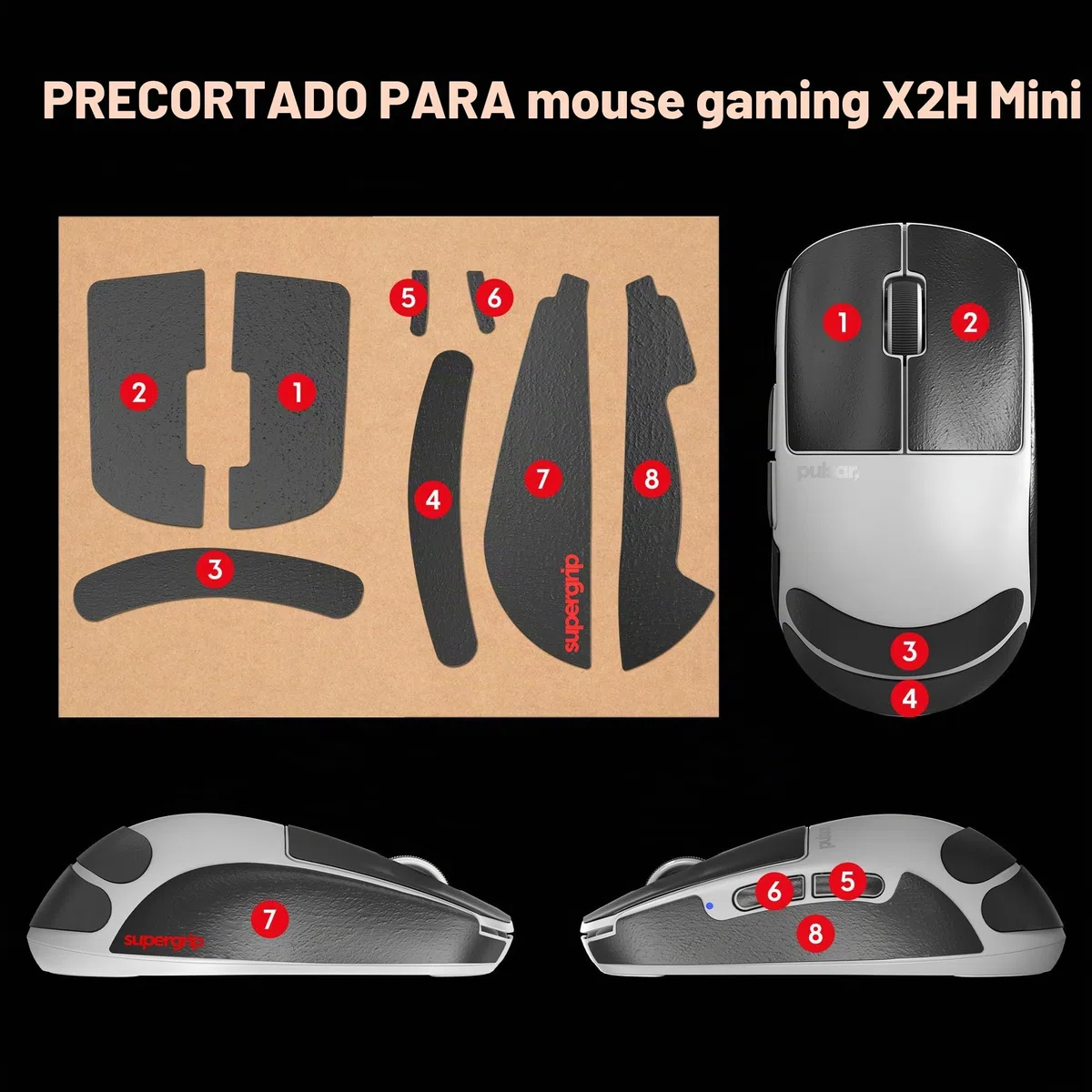 Pulsar Gaming Gears Supergrip para X2H, Mini | Absorbe el sudor, grip antideslizante de alto rendimiento, adhesivo 3M, sin residuos, ultrafino