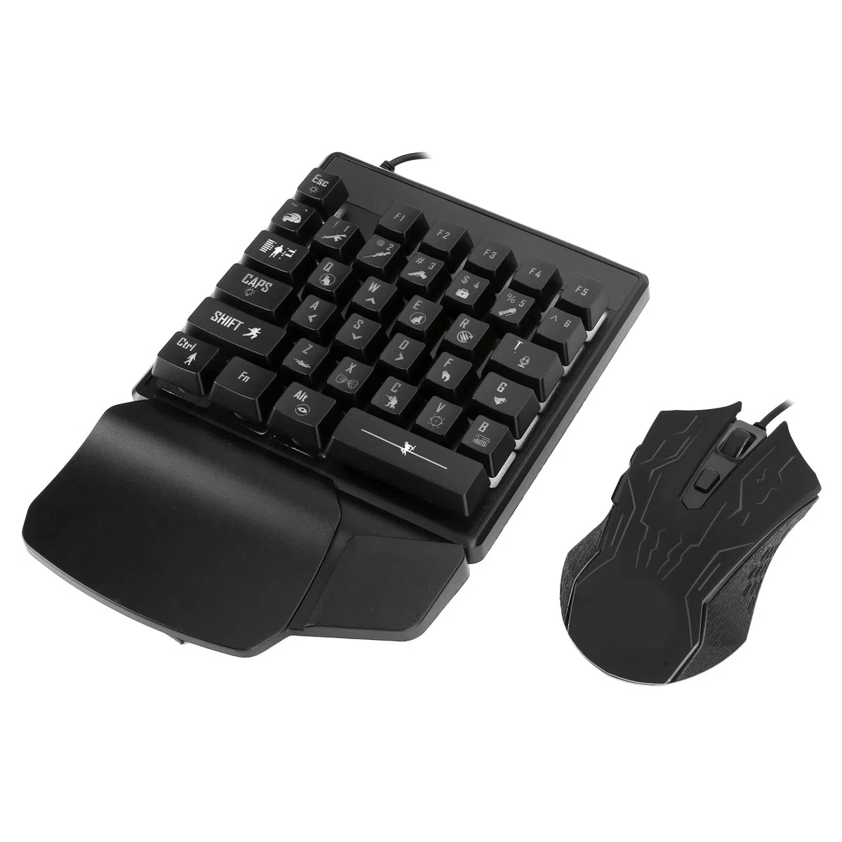 Juego de teclado mecánico para juegos con una sola mano, 35 teclas, 7 colores, retroiluminación, deportes electrónicos, teclado USB universal, combinación de ratones con reposamuñecas ergonómico y dis