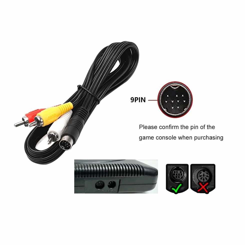 1,8 m / 5,9 pies Audio Video Cable AV 9 Pines Compatible para Mega Drive 2 y 3
