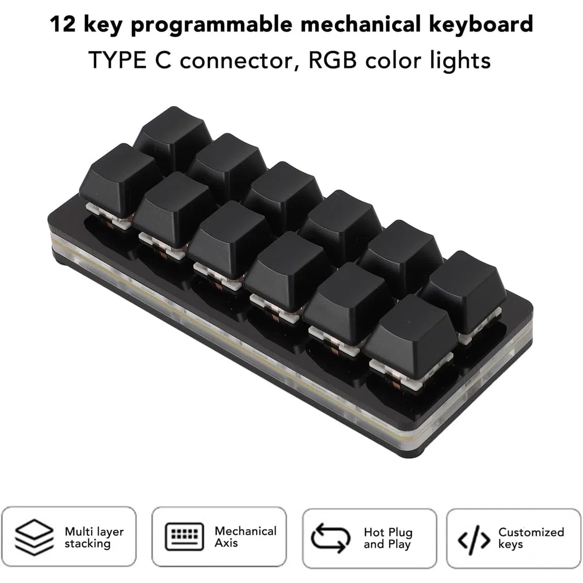 Teclado programable, Mini Teclado USB para Juegos de 12 Teclas con LED RGB, Interruptor Rojo Intercambiable en Caliente, Teclado mecánico Personalizado para 1 Mano, para Juegos