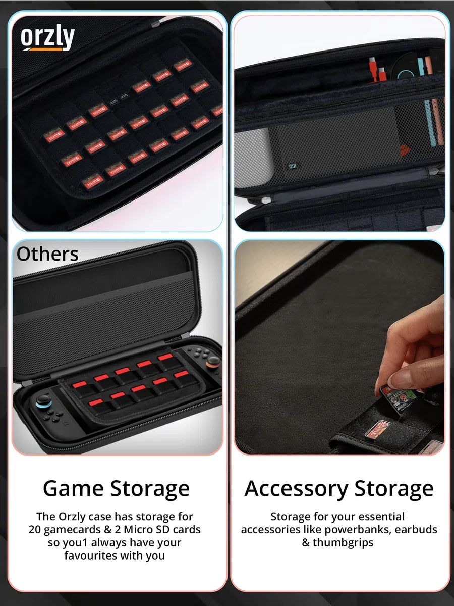 Orzly Pack de Accesorios para Nintendo Switch 2 - Funda de Transporte, Protector de Pantalla, Funda con Agarre, Cable USB-C, Estuche para Juegos, Auriculares y Tapas para Joysticks