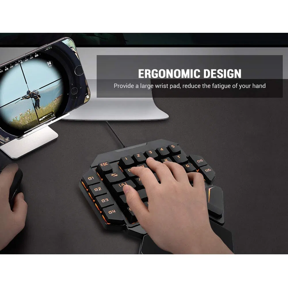 Bewinner Teclado de una Mano, 35 teclados USB con Cable para PC Teclados de Juegos para XP ME/Vista Teclado mecánico portátil para minijuegos