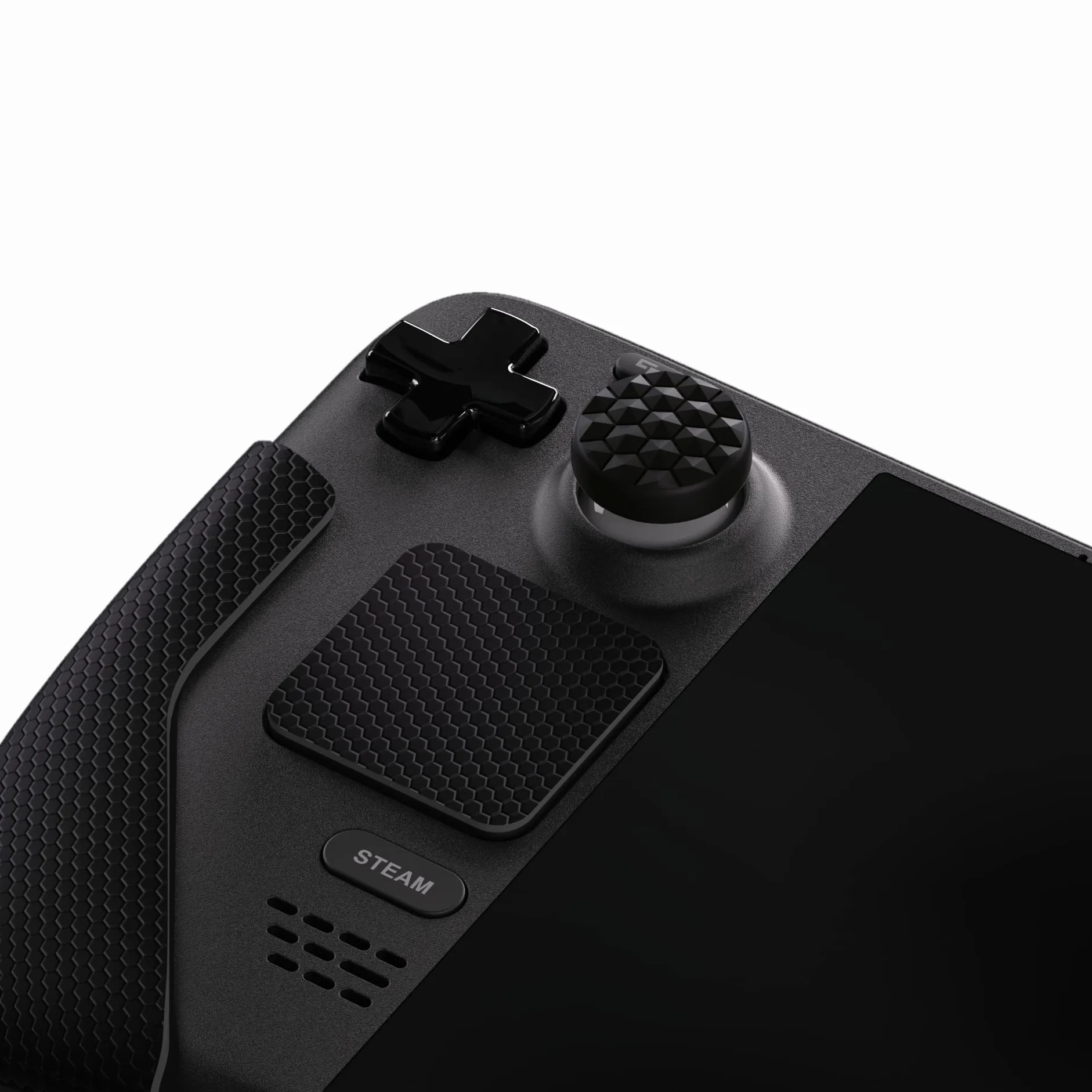 PlayVital Almohadilla de Goma Suave con Textura para Steam Deck LCD & OLED Pegatina para Mejorar el Agarre de la Piel Protector con Botón Trasero y Tapas de Pulgar(Panal Textura-Negro)
