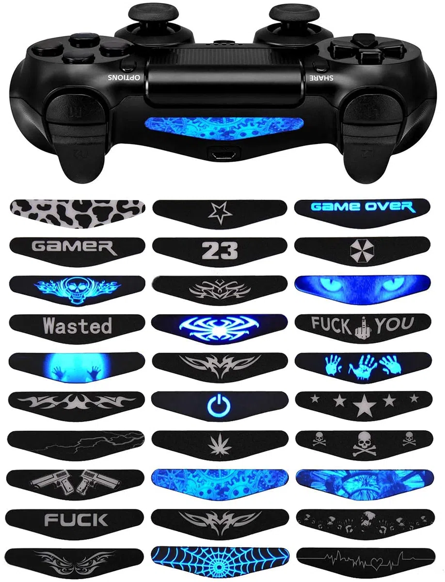 eXtremeRate 30 Piezas de Adhesivos para ps4/Pro/Slim Mando | 30 Adhesivos, Vinilo Duradero, Fácil Aplicación, Ajuste Preciso, Personalización Creativa