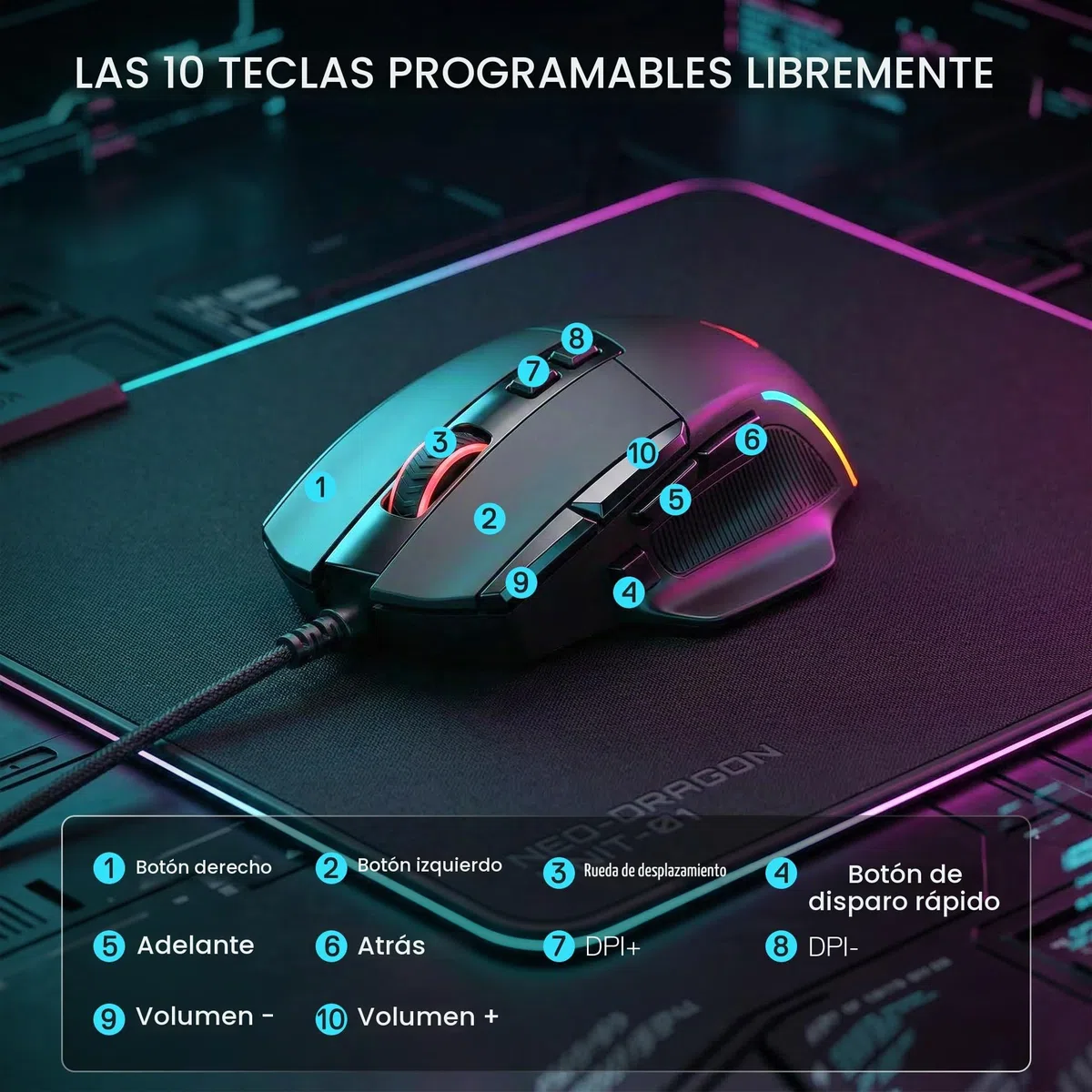 Redragon M925 Ratón Gaming Cableado 24K dpi Teclas Programables