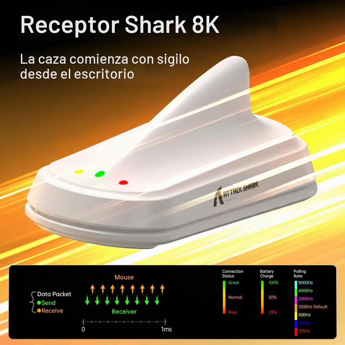 MAMBASNAKE x Attack Shark V8 Wireless Gaming Mouse, 59g Ultra-Lightweight, PAW3950MAX Sensor, Shark 8K Dongle, Tri-Mode (2.4G/Bluetooth/Wired), Right-Hand Ergonomic Design, Web-Based Software