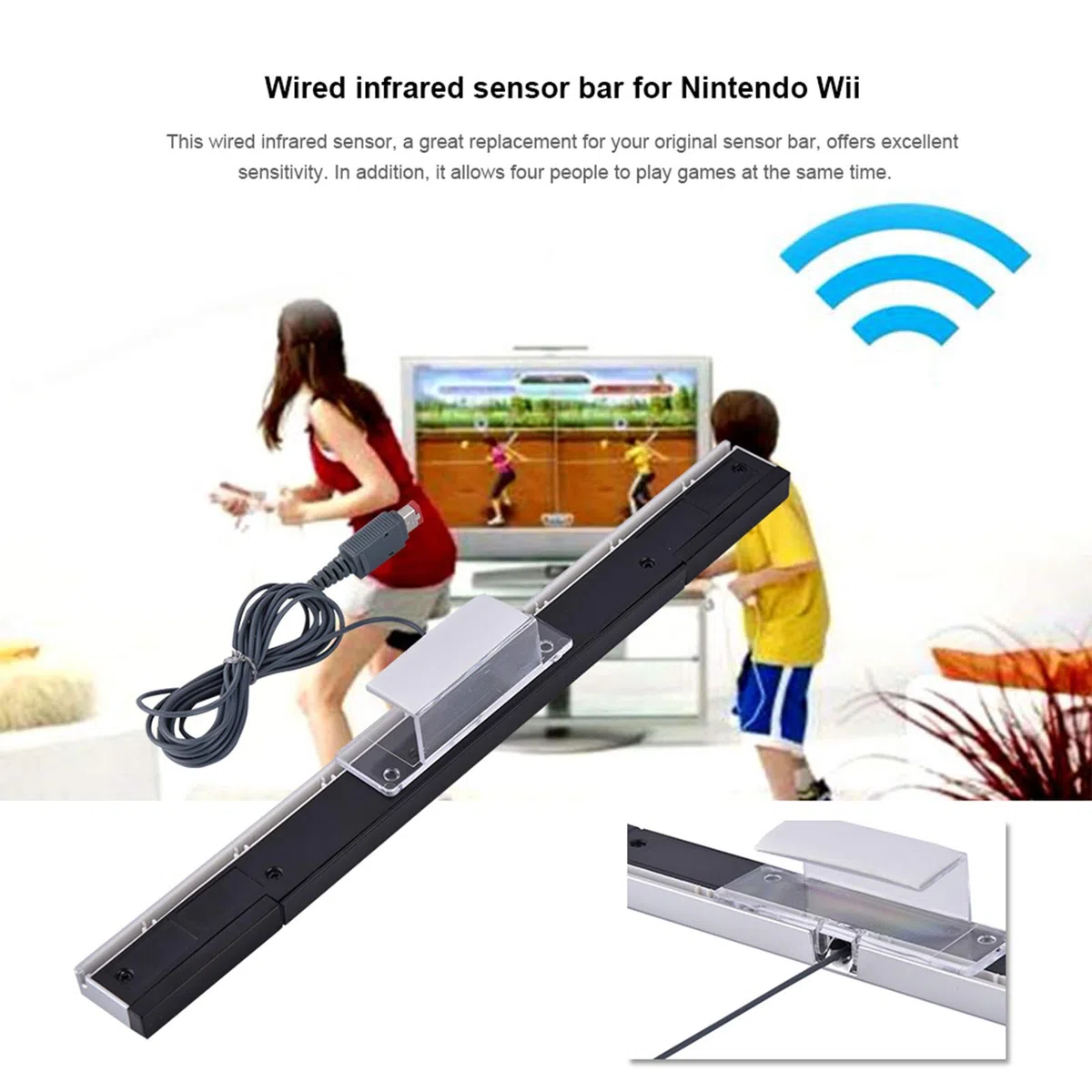 Barra de Sensor para Wii, Repuesto de Barra de Sensor de Rayos Infrarrojos con Cable para Nintendo Wii, Conecta hasta 4 Manijas