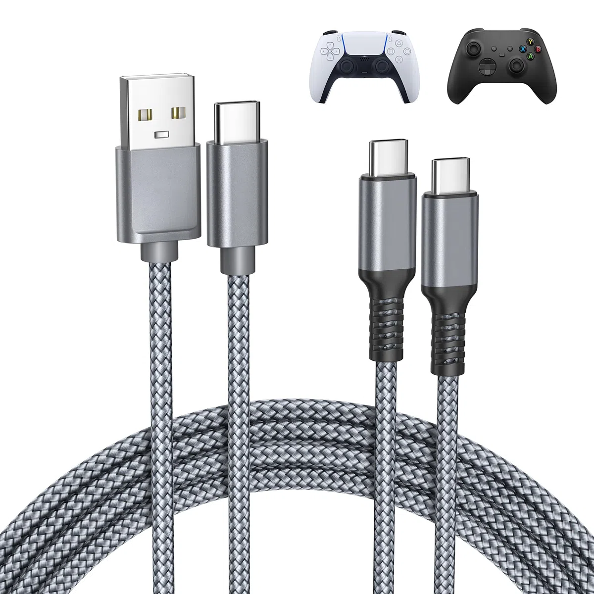 Basesailor para XBox Series X|S Cable Cargador 2M 2Pack,PS5 Pro Controller Cable de carga USB tipo C para Nintendo Switch 2/OLED/Lite,Elite Series 2,para PlayStation 5 DualSense Controller