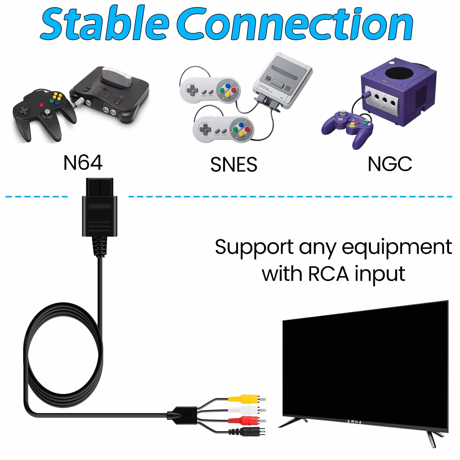 OSTENT AV Video compuesto S-Video RCA HD TV Cable compatible con Nintendo 64 N64 SNES SFC NGC