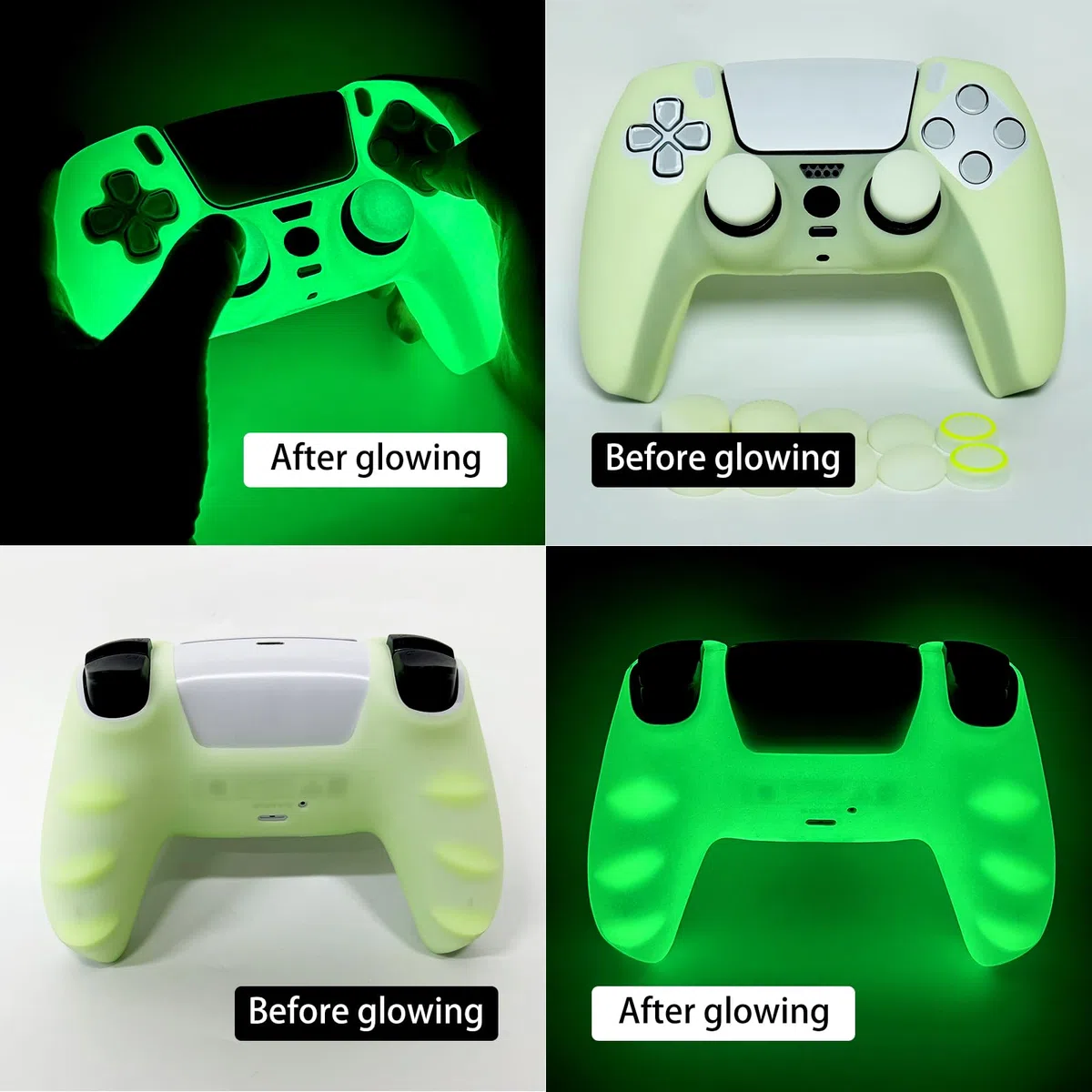 PS5 Controller Skins Silicone Grip Glow in The Dark Housse de Protection pour Manette PS5 + 8 FPS Pro Thumb Grips + 2 Pcs Caps.