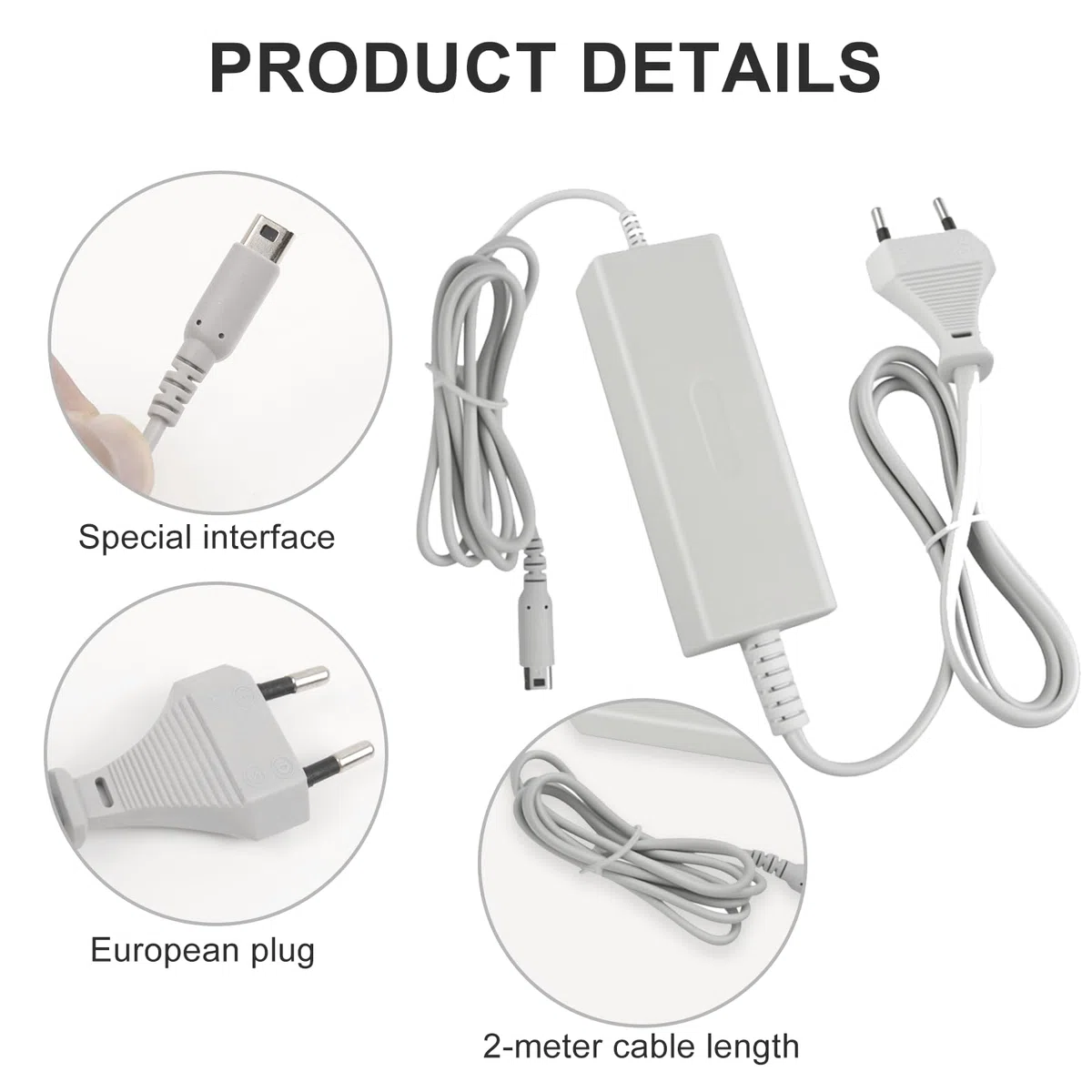 Cargador para Nintendo Wii U Gamepad, Fuente de Alimentación Pared Cargador Cable, Power Adapter para Wii U, AC 100-240V Alimentación Portátil Carga Rápida para U Gamepad