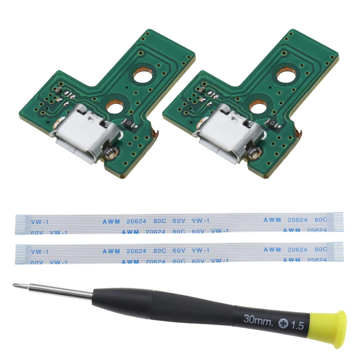 EMSea 2 Placas de Interfaz JDS-030 y Cable de Cinta de 12 Pines compatibles con PS4 Pro/Slim Wireless Controller Reemplazo de Puerto de Carga