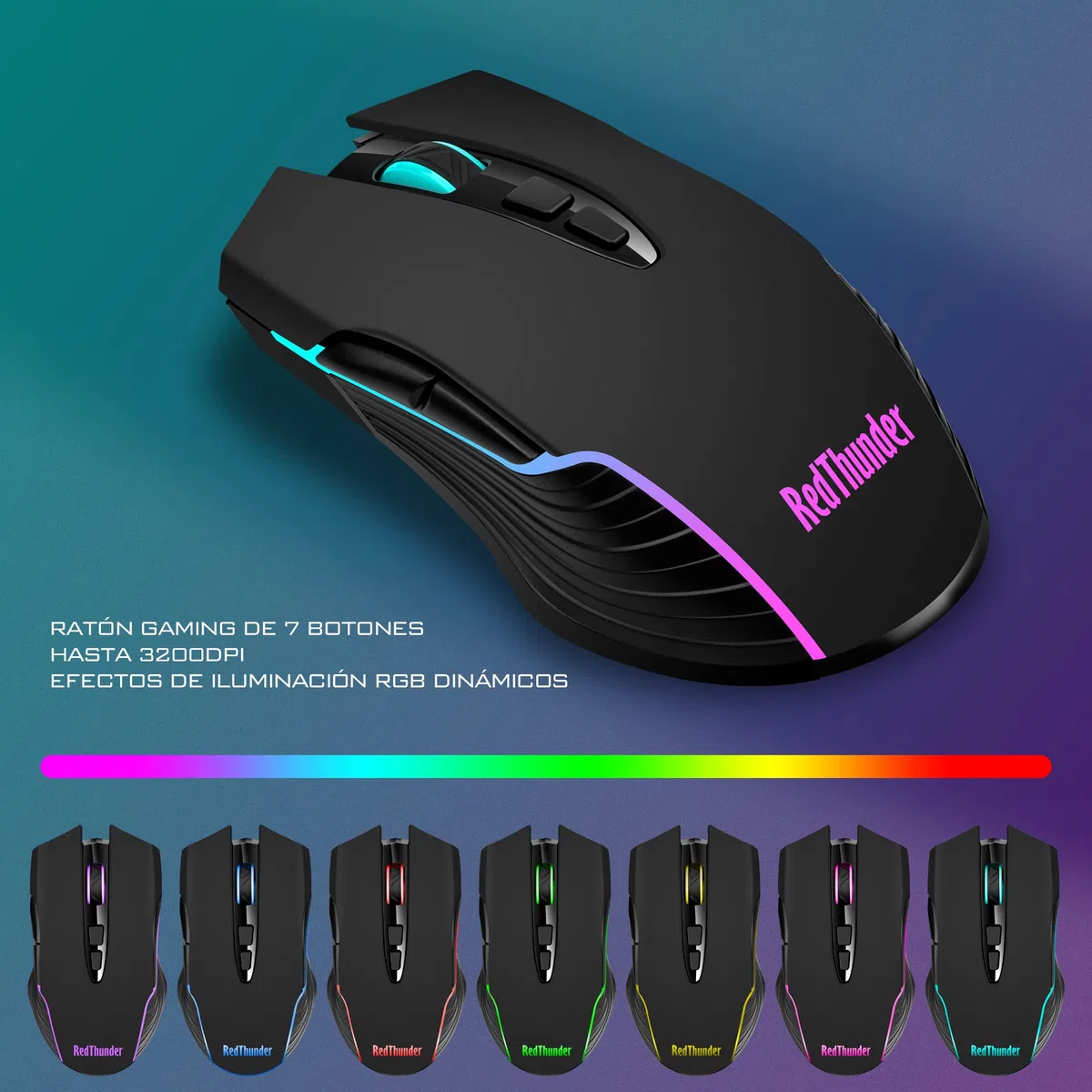 RedThunder K10 Teclado Gaming Sensación Mecánico lnalámbrico,Retroiluminación RGB,Batería Recargable de 3800 mAh, Anti-ghosting+Ratón 7D 3200DPI,Disposición ES,para PC/PS5/Xbox-Negro