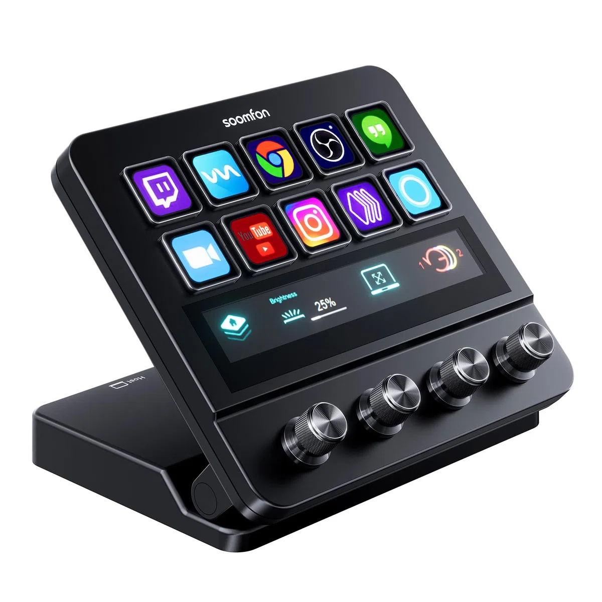 SOOMFON Stream Controller Deck 10 Teclas Macro&Pantalla Táctil&4 Perillas | Stream Controlador Deck con OBS Twitch YouTube PS Word Zoom Excel y Más, con Mac/Win, para Streaming Gaming Oficina Creación