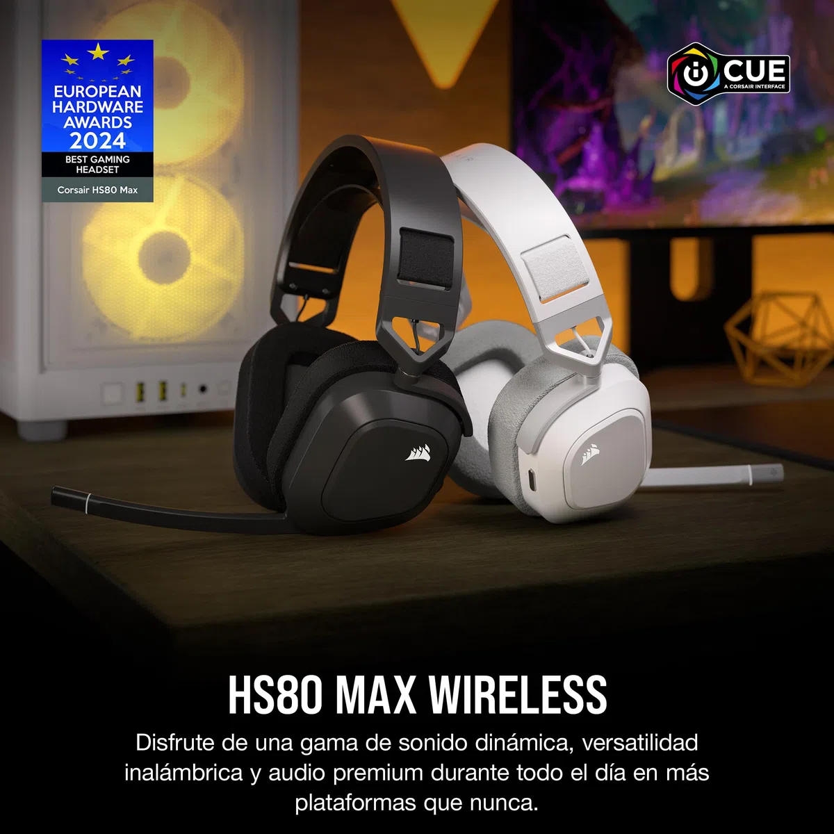 Corsair HS80 MAX Wireless Auriculares para Juegos Multiplataforma con Bluetooth – Dolby Atmos – Micrófono de Calidad Broadcast – Compatible con iCUE – PC, Mac, PS5, PS4, Switch, Móvil – Gris Acero