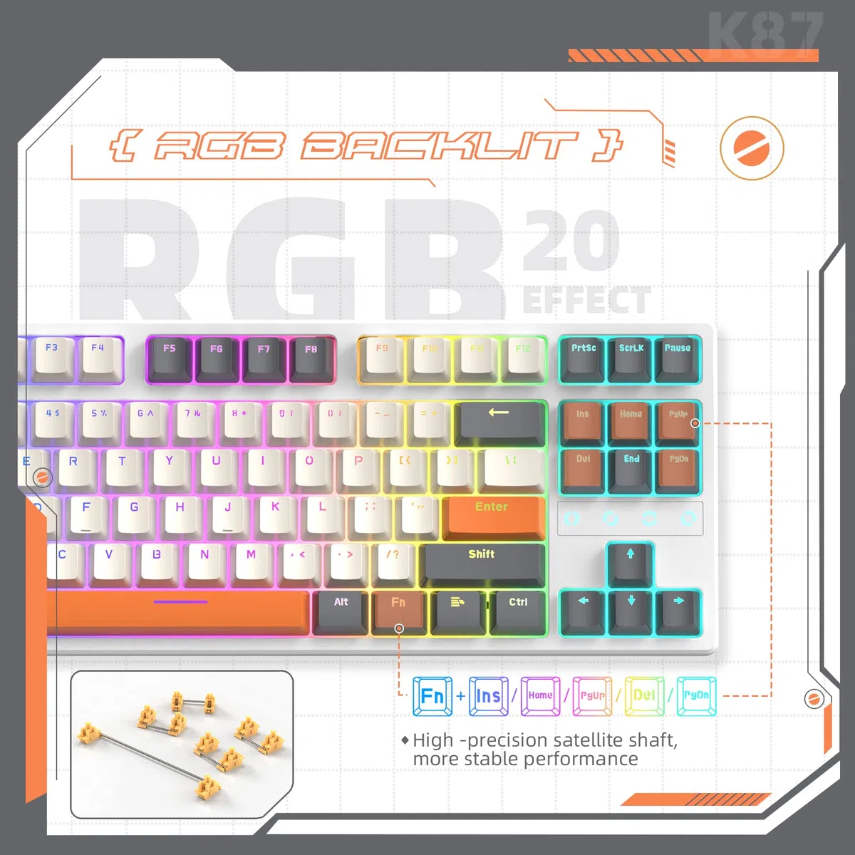 K87 Teclado para Juegos 75% Inalámbrico - Modo triple-BT5.0/2,4G/USB Cable - Compacto 87 Teclas TKL 80% - Iluminación LIGHTSYNC RGB - Interruptor Lineal Silencioso Hot-Swap Recargable 3000mAh - Gris