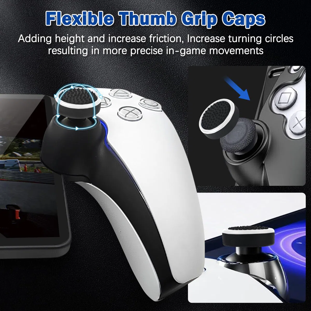 DLseego Thumbstick Tapas para PlayStation Portal,Suave Silicona Antideslizante Joystick Grip Caps, 4 Pulgares Grip Cover Compatible con PlayStation Portal Remote Player,Negro Blanco