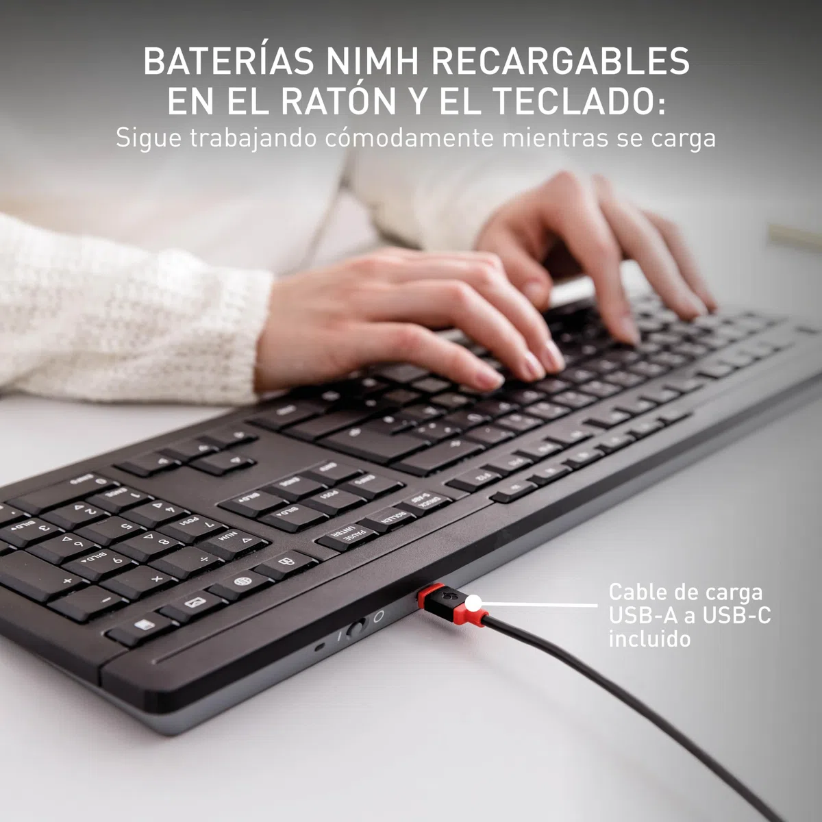 CHERRY STREAM DESKTOP RECHARGE, Pack de Teclado y Ratón Inalámbricos, Distribución de Teclado Inglés UK (QWERTY), Radiofrecuencia 2,4 GHz, Teclas Silenciosas, Recargable, Blanco/Gris