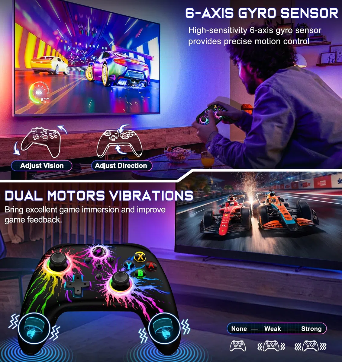 Controladores de interruptor inalámbricos para Nintendo Switch/Switch Lite/OLED, RGB Switch Pro Controller compatible con iOS/Android/PC, Switch Remote Gamepad con Macro/Turbo/Control de