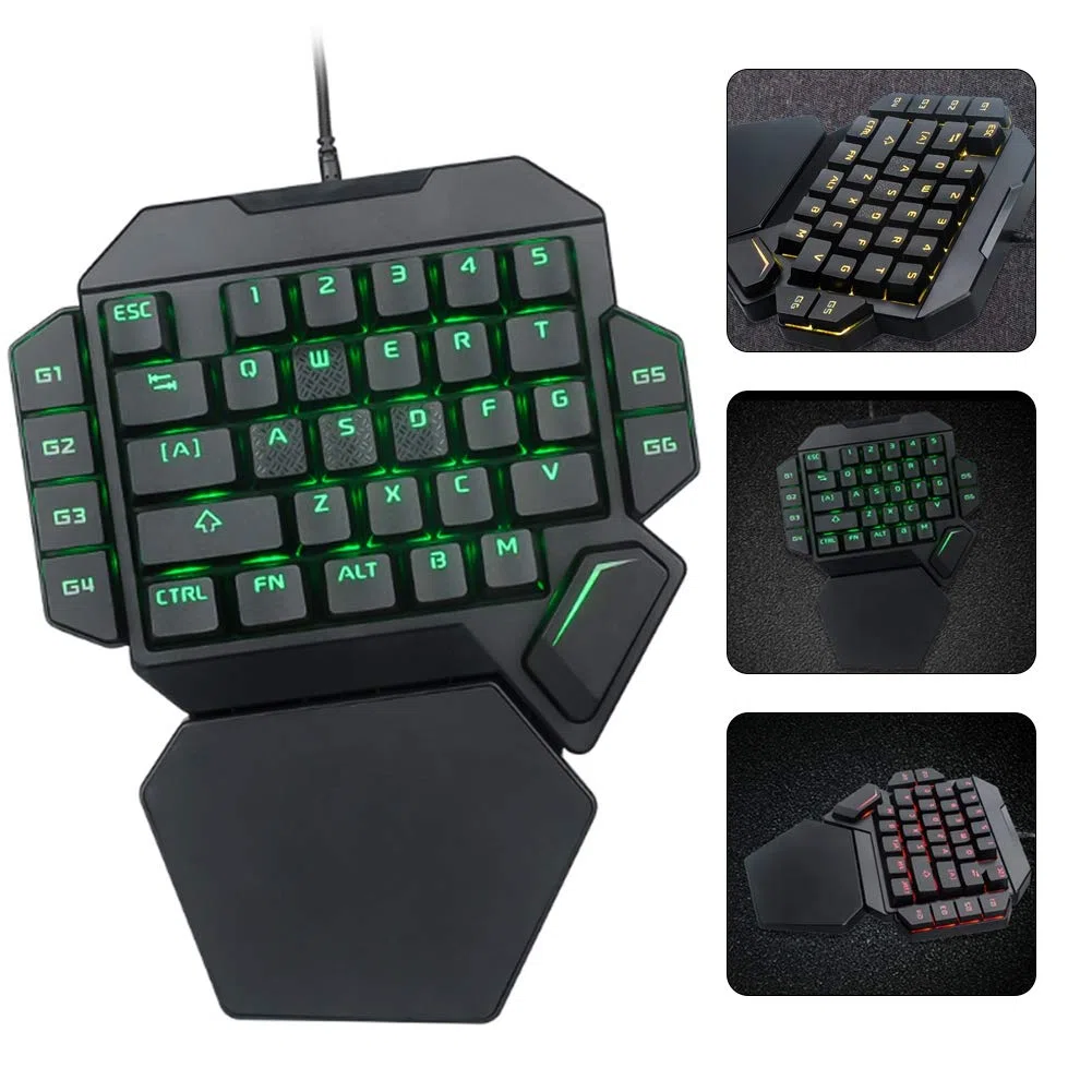 Bewinner Teclado de una Mano, 35 teclados USB con Cable para PC Teclados de Juegos para XP ME/Vista Teclado mecánico portátil para minijuegos