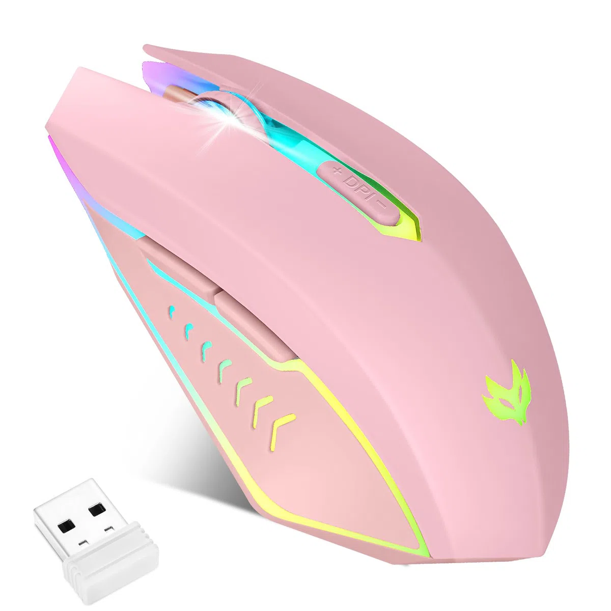 Ratón inalámbrico para juegos, mouse inalámbrico recargable para computadora, luz LED de 7 colores, mouse ergonómico con 6 botones de clic silenciosos, 3 mouse inalámbrico ajustables de