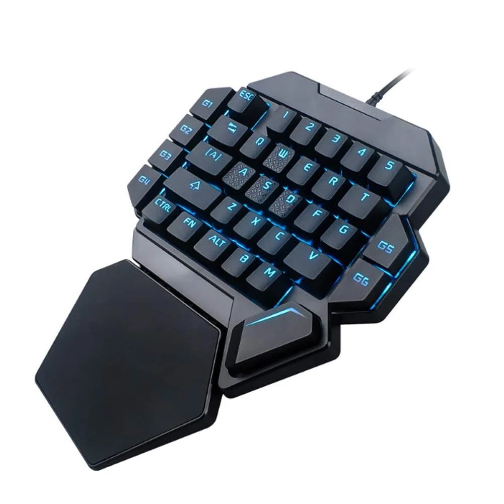 Goshyda Teclado retroiluminado de una Mano, USB con Cable de 35 Teclas RGB Blacklight Teclado mecánico para Juegos de una Mano con función de definición de Macro, con Teclas FN Media
