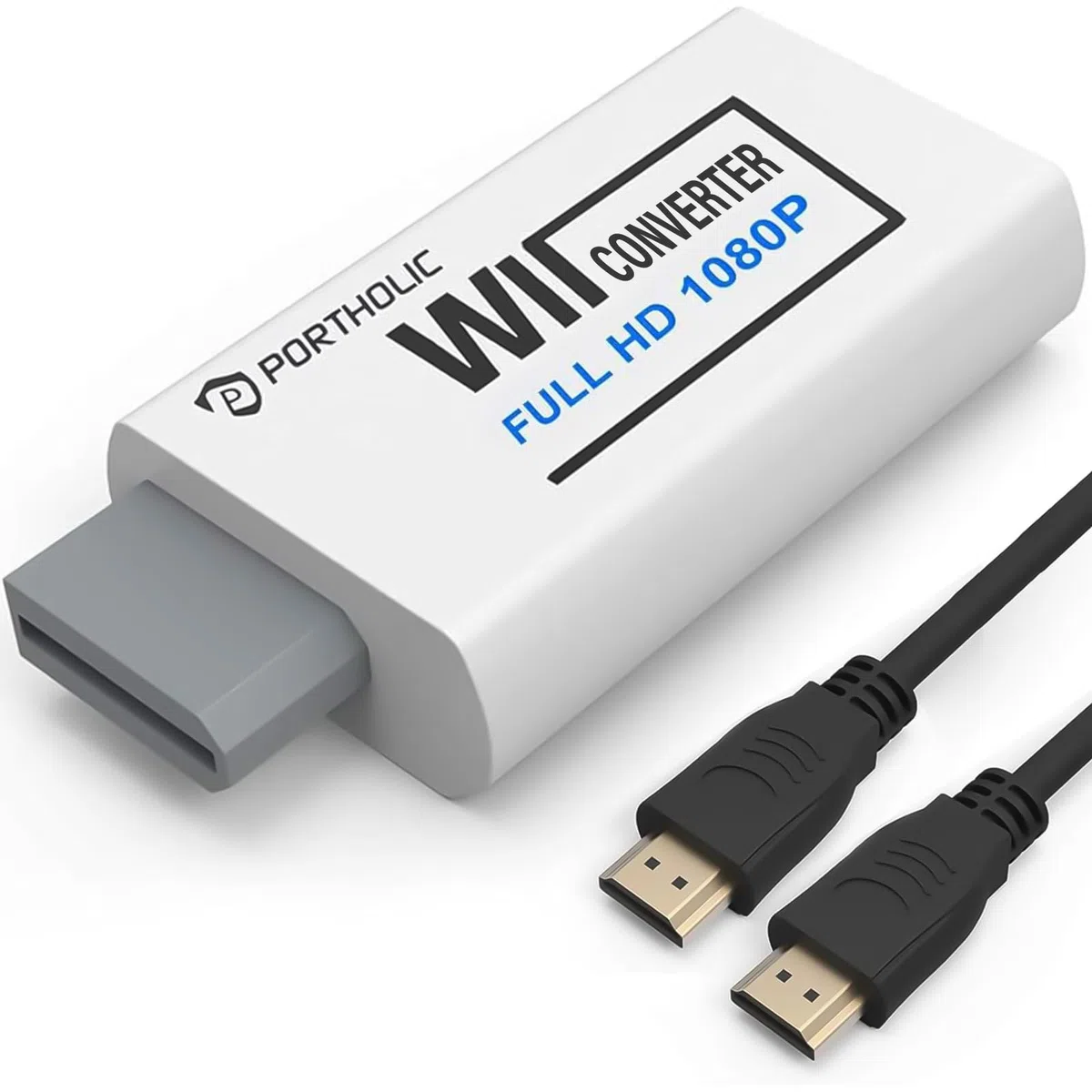 PORTHOLIC Adaptador Wii HDMI con Cable HDMI HD 1080p con Salida de Audio de 3,5 mm y Hdmi, soporta Todos los Modos de visualización Wii para Wii Monitor Projector TV (Blanco)