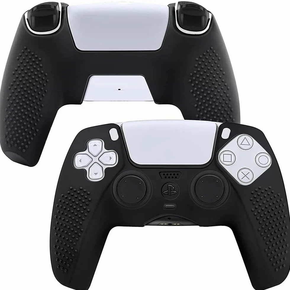 MMOBIEL Cubierta de Piel Antideslizante de Caucho de Silicona con 5 agarres de Pulgar de Diferentes tamaños Compatible con el Controlador DualSense para PS5 - Negro