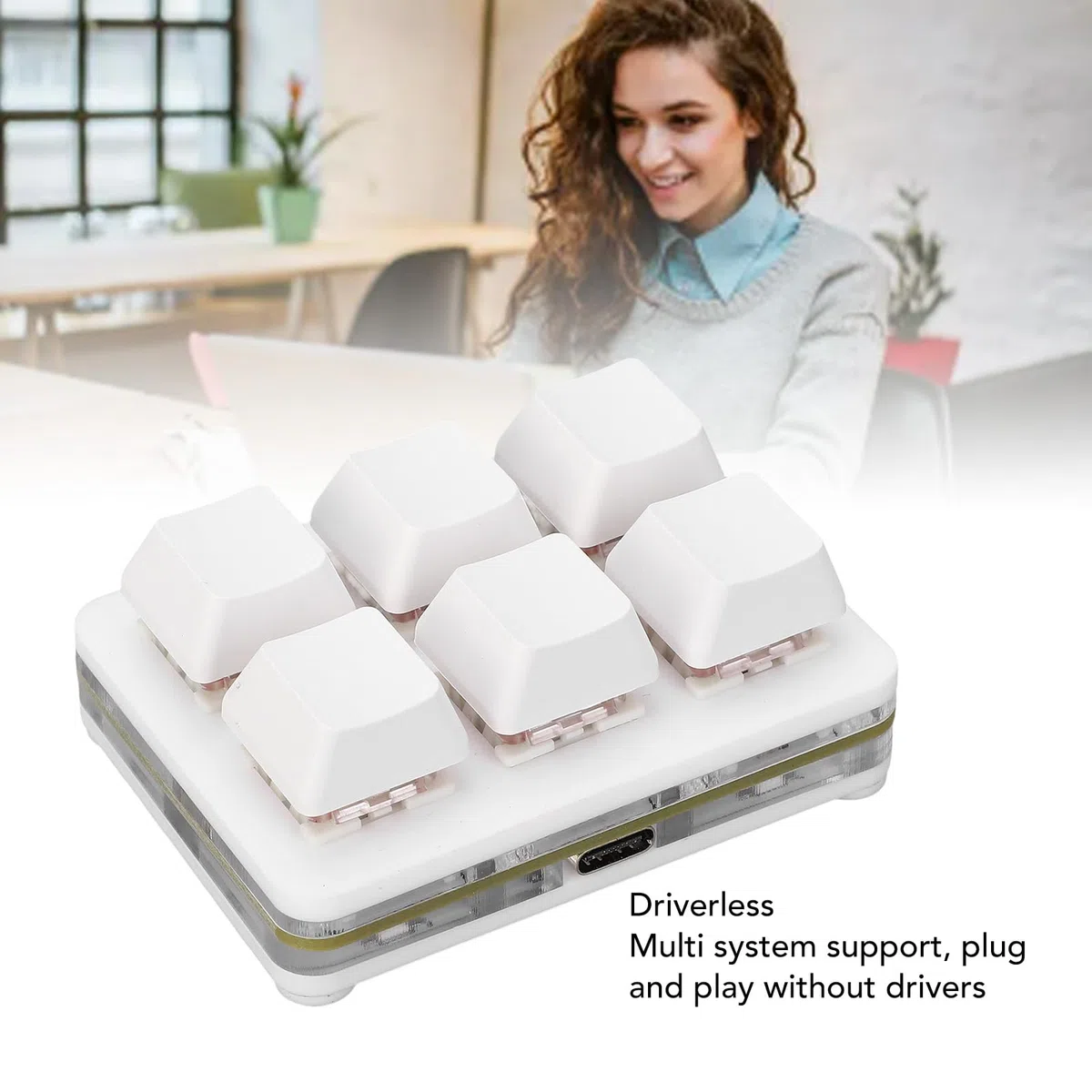 XUMIUZIY Teclado para Juegos de 6 Teclas, Mini Teclado USB, Teclado Macro Programable, Teclado Mecánico RGB, Teclado USB para PC con una Sola Mano para Oficina de Juegos (White)