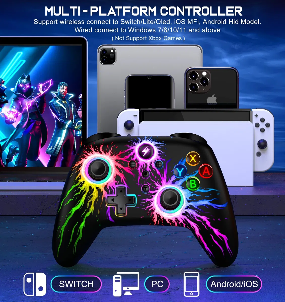 Controladores de interruptor inalámbricos para Nintendo Switch/Switch Lite/OLED, RGB Switch Pro Controller compatible con iOS/Android/PC, Switch Remote Gamepad con Macro/Turbo/Control de